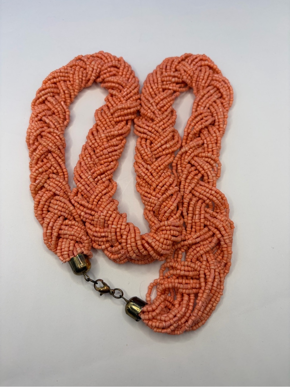 Handmade Braided Coral Multi Strand Seed Bead Beaded Necklace - Women's Jewelry - Picture 4 of 7